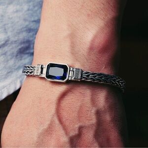 Stainless Chevron & Deep Blue Topaz Bracelet